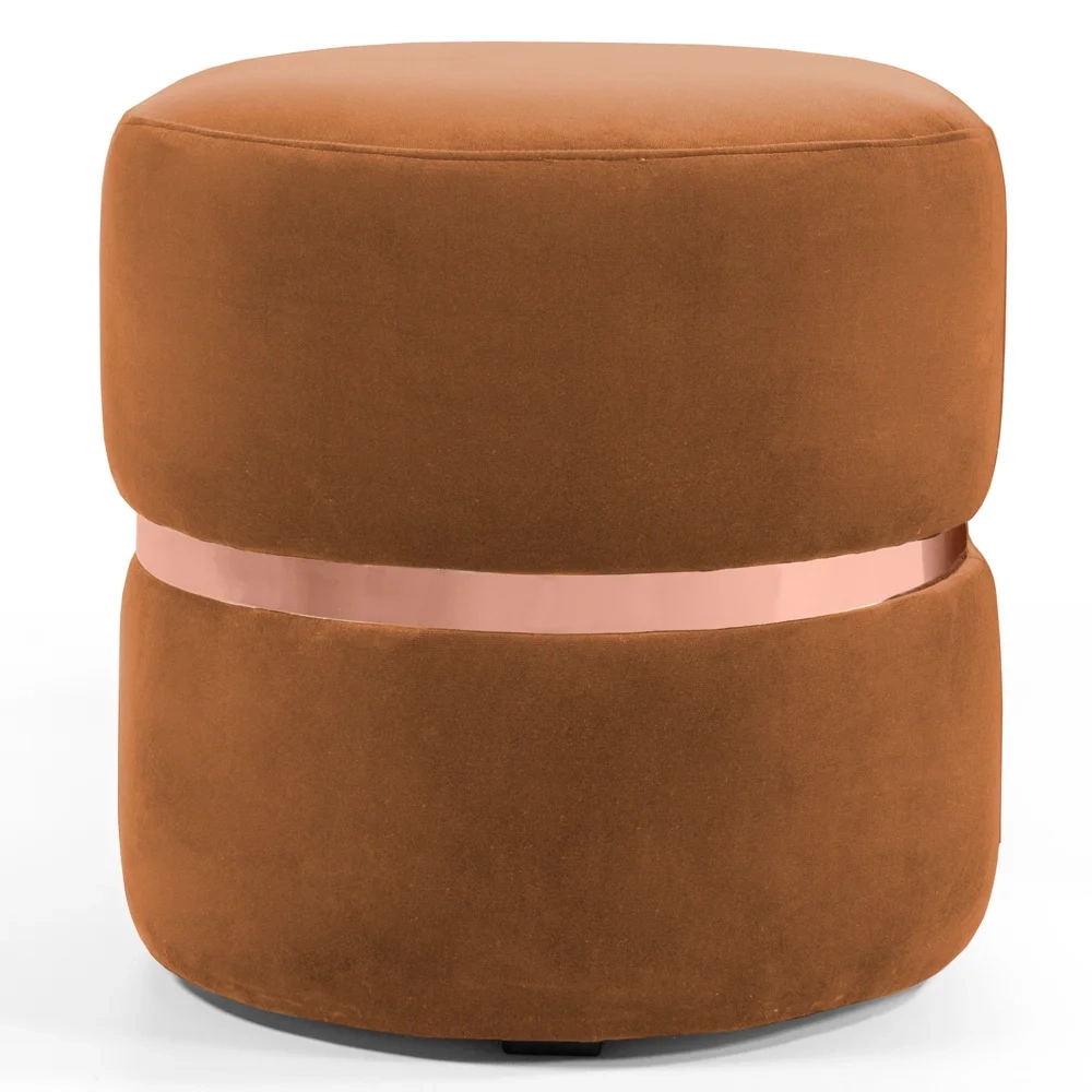 Puff Decorativo Com Cinto Rosê Round C-262 Veludo Laranja - Domi