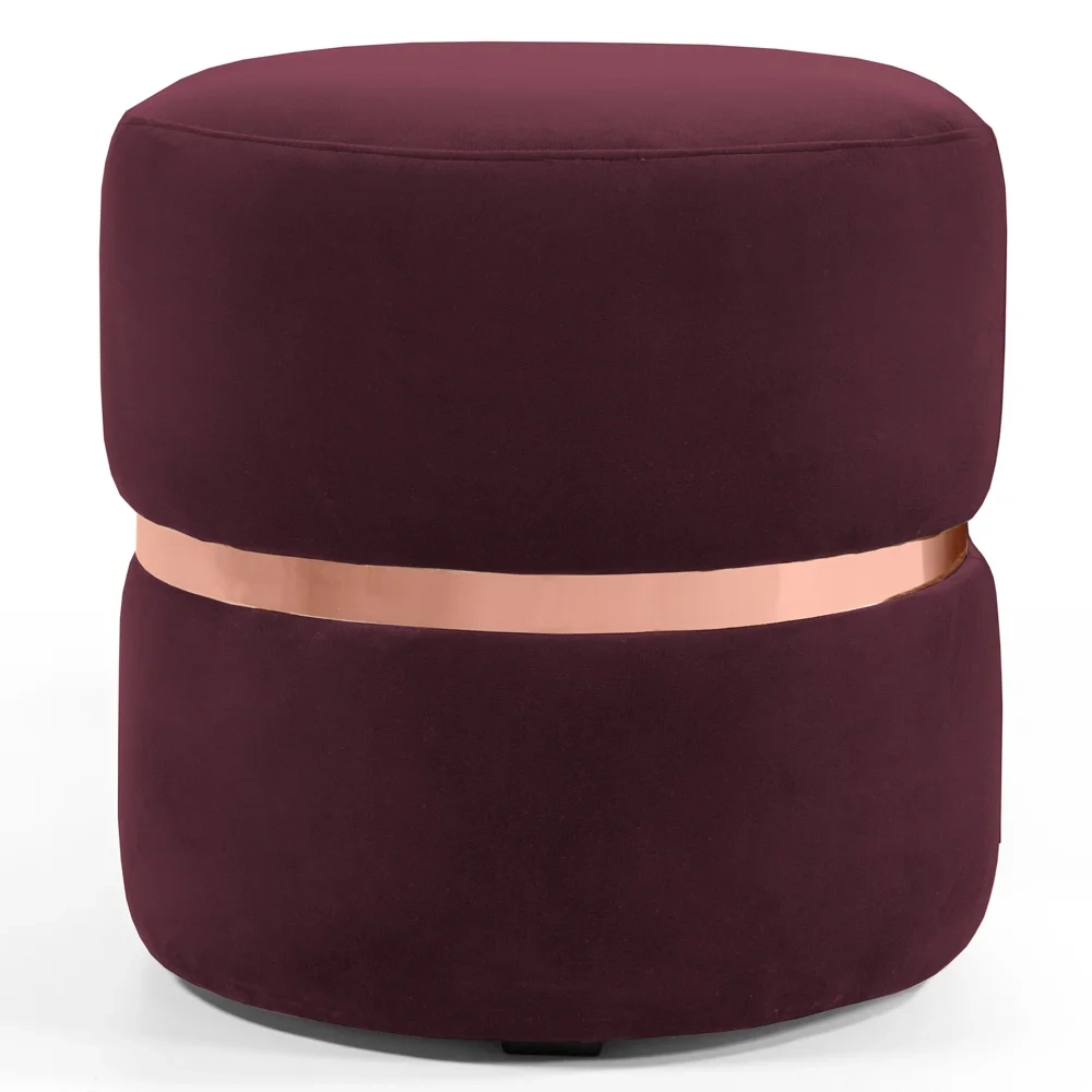 Puff Decorativo Com Cinto Rosê Round C-278 Veludo Marsala - Domi