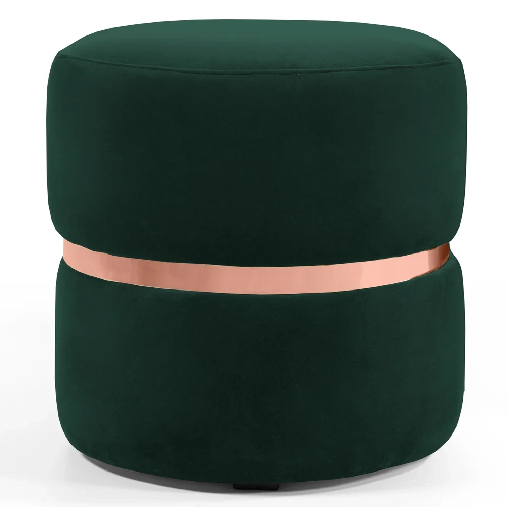 Puff Decorativo Com Cinto Rosê Round C-303 Veludo Verde Musgo - Domi