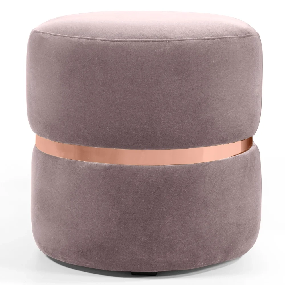 Puff Decorativo Com Cinto Rosê Round C-305 Veludo Rosê - Domi