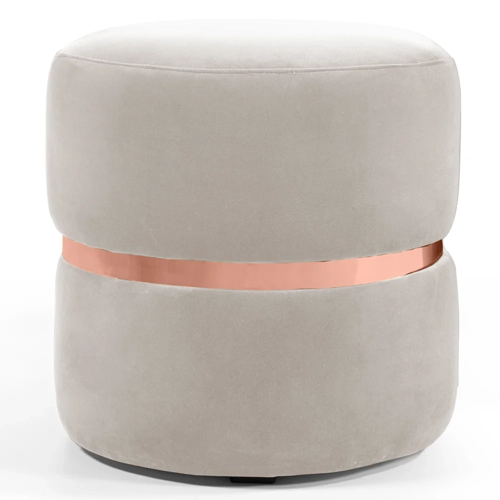 Puff Decorativo Com Cinto Rosê Round C-309 Veludo Bege Claro - Domi