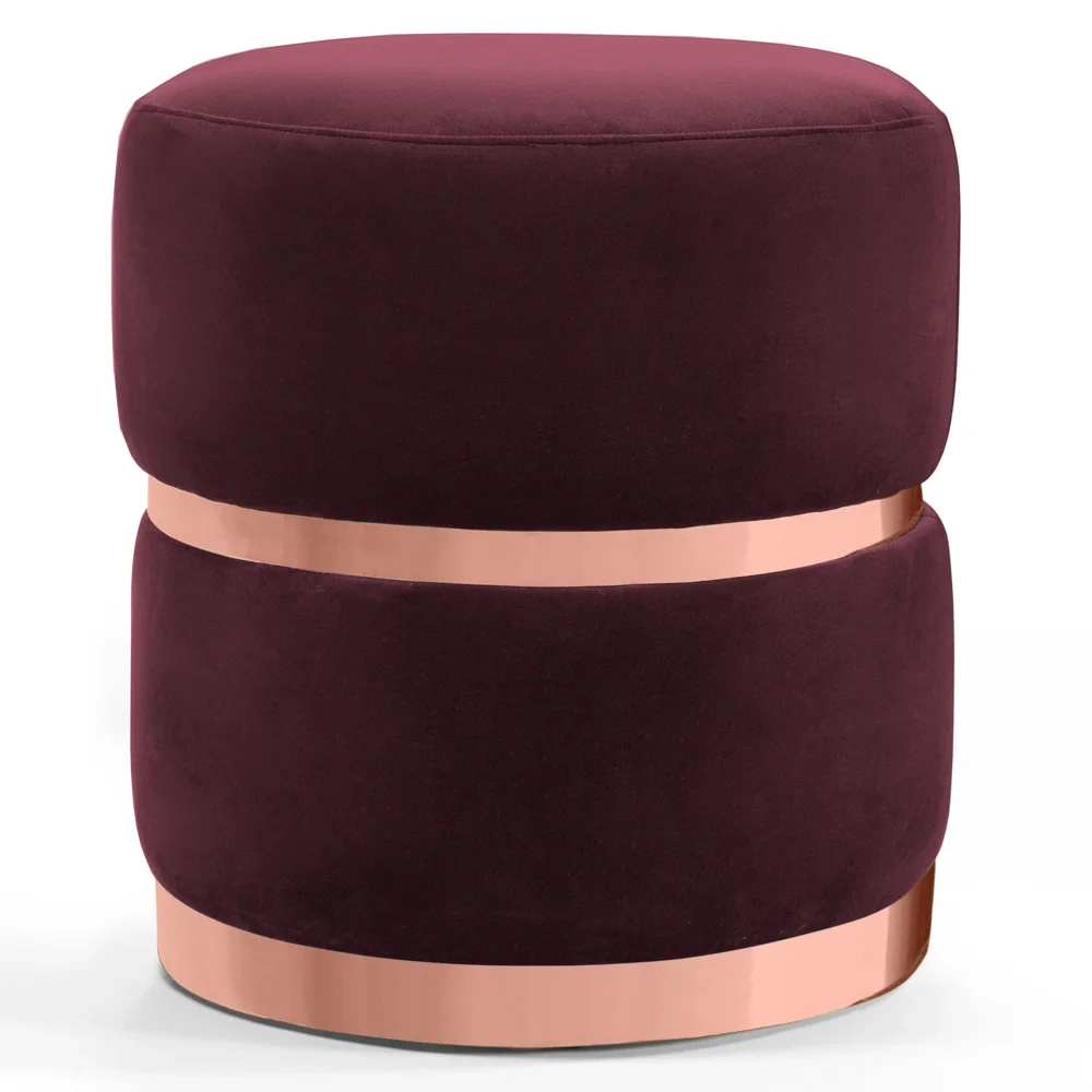 Puff Decorativo Com Cinto e Aro Rosê Round C-278 Veludo Marsala - Domi