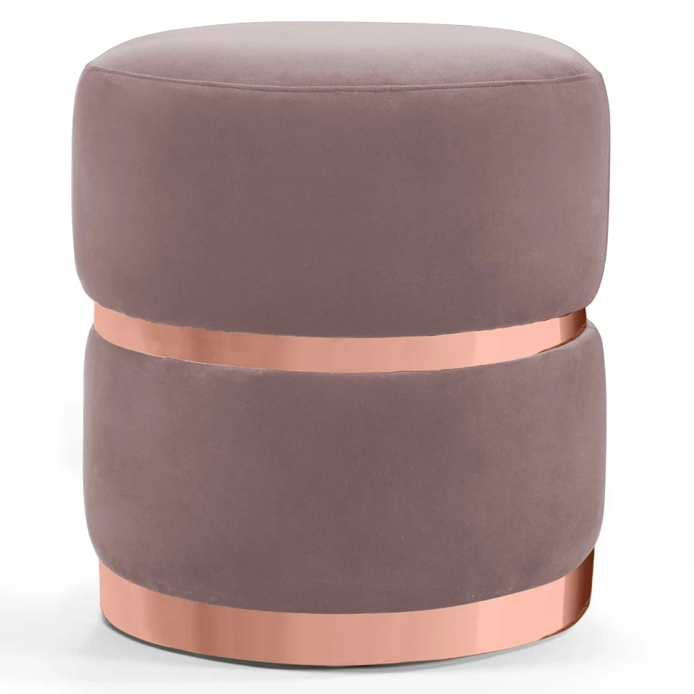 Puff Decorativo Com Cinto e Aro Rosê Round C-305 Veludo Rosê - Domi