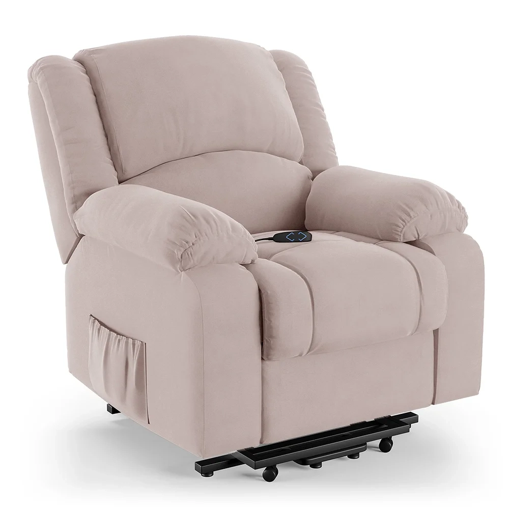 Poltrona do Papai Reclinável Pietra Elevação Lift Elétrico FH9 Veludo Rosê - Mpozenato