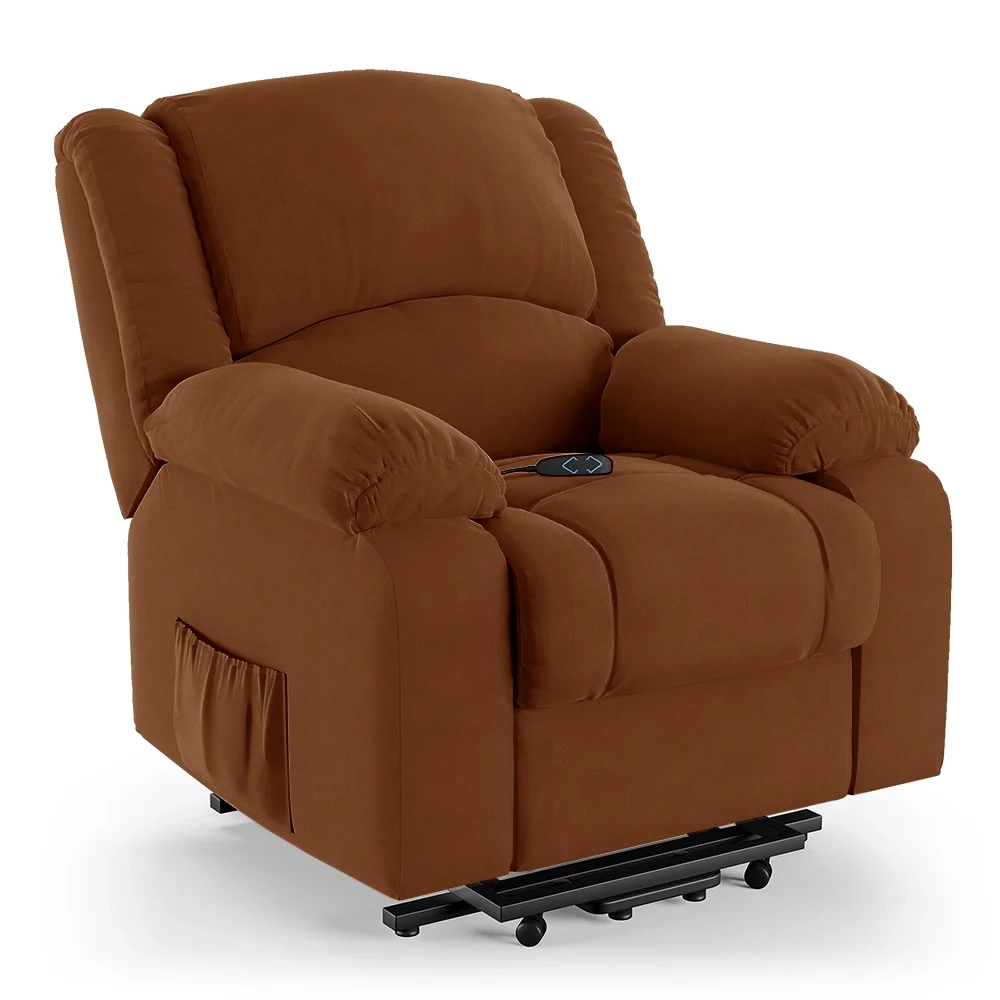 Poltrona do Papai Reclinável Pietra Elevação Lift Elétrico FH9 Veludo Terracota - Mpozenato