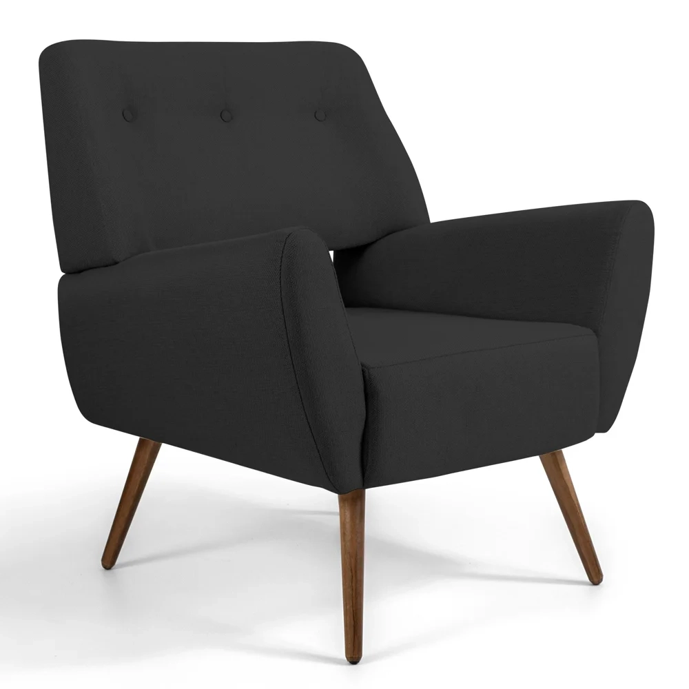 Poltrona Decorativa Sala de Estar Melli Pés Palito Madeira Linho D-465 Chumbo - Domi