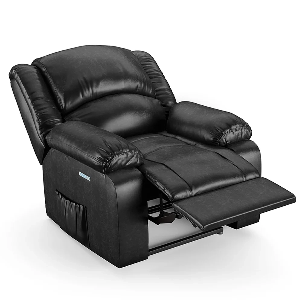 Poltrona do Papai Reclinável Pietra Elétrica LED Massagem FH9 PU Preto Brilho - Mpozenato