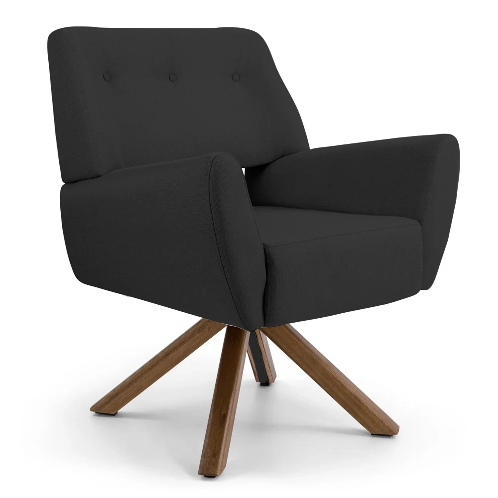 Poltrona Decorativa Sala de Estar Melli Base Giromad Giratória Linho D-465 Chumbo - Domi