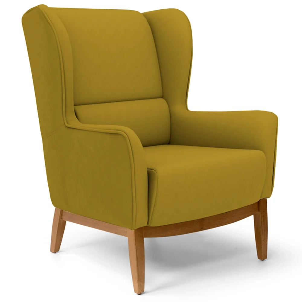 Poltrona Decorativa Base Manu Madeira Milena Veludo C-260 Mostarda - Domi
