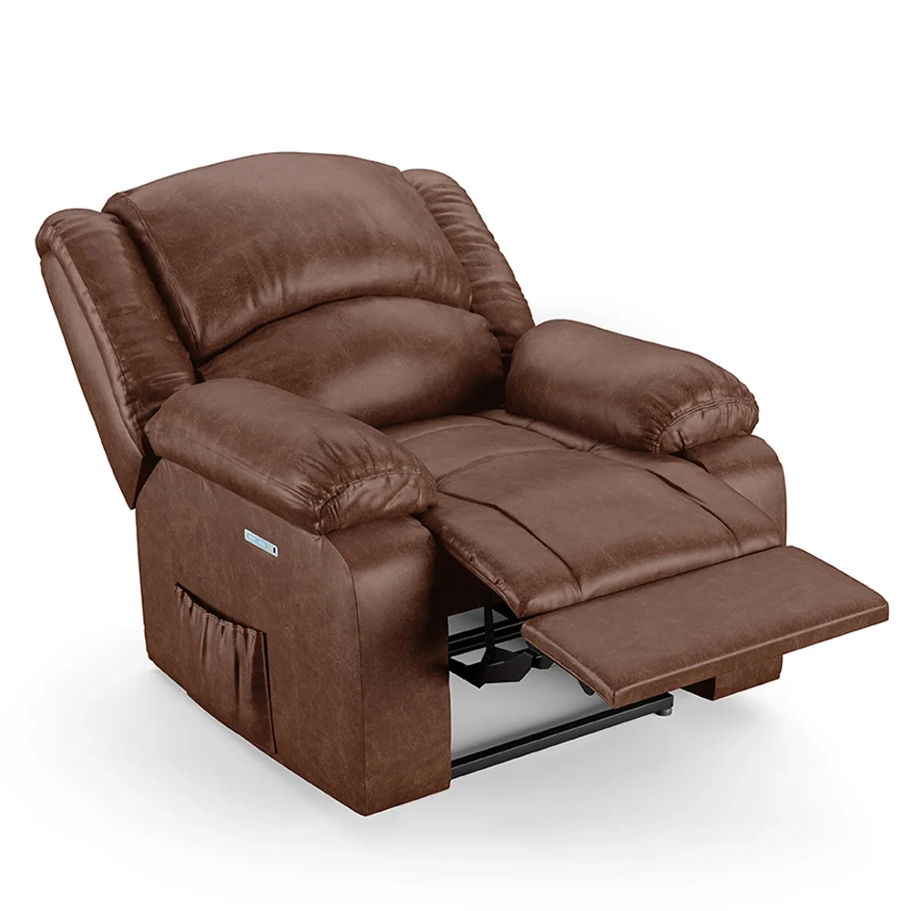 Poltrona do Papai Reclinável Pietra Elétrica LED Massagem FH9 PU Marrom Brilho - Mpozenato