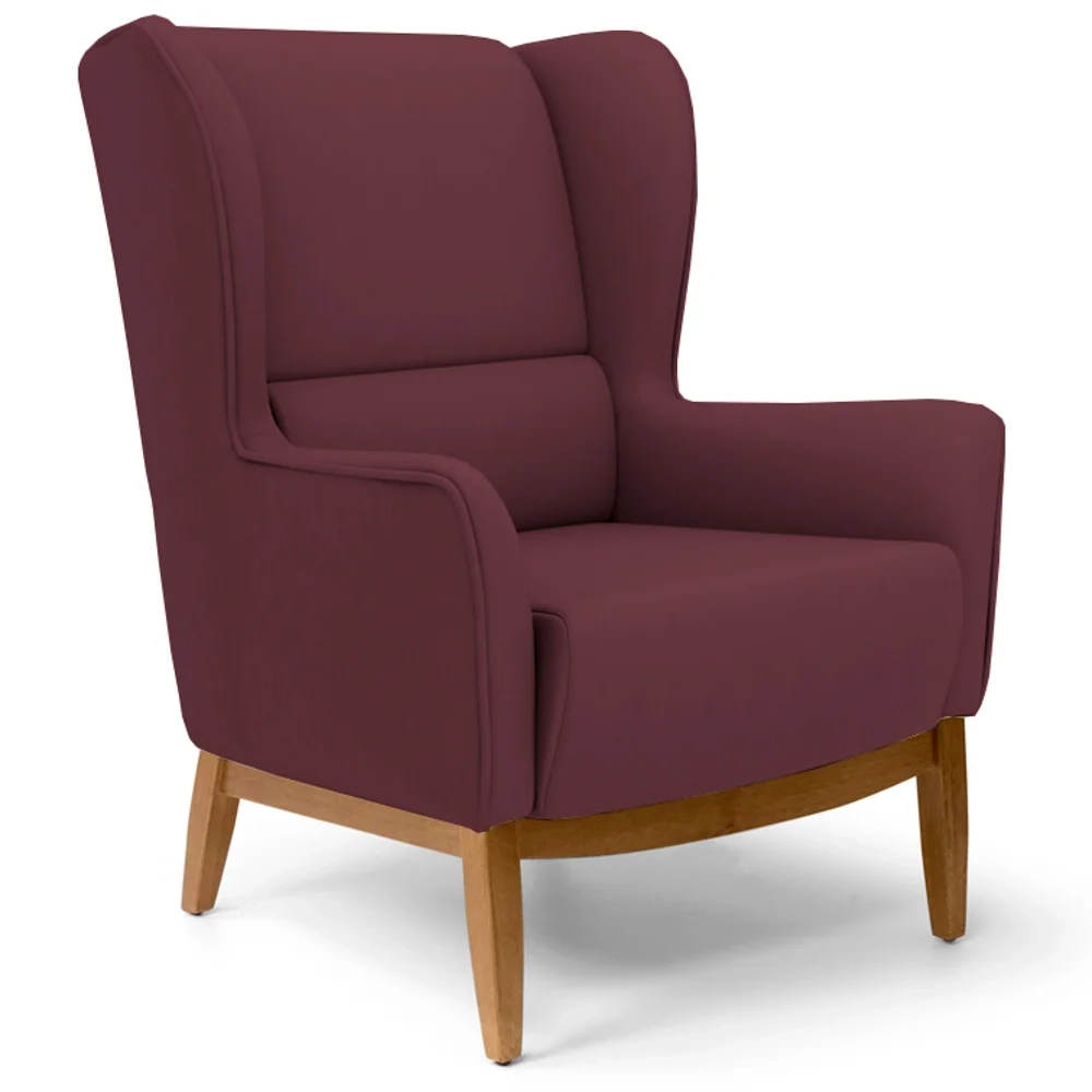 Poltrona Decorativa Base Manu Madeira Milena Veludo C-278 Marsala - Domi