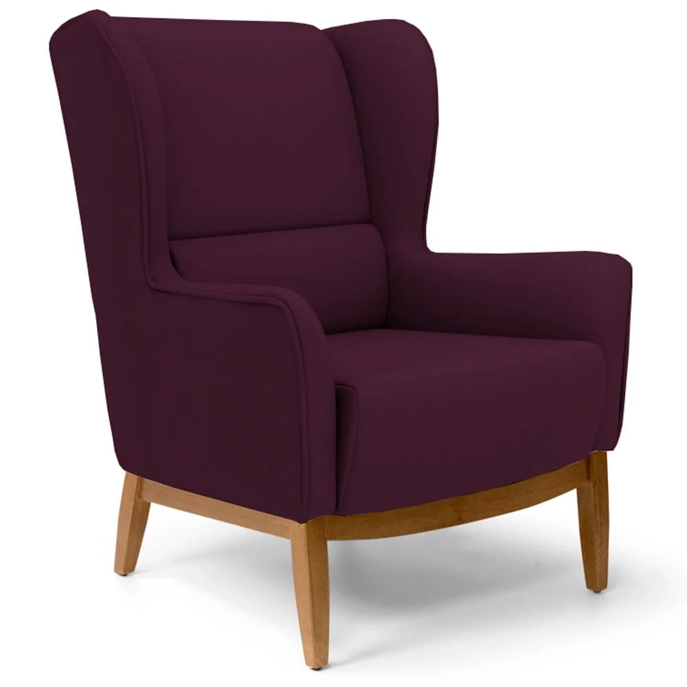 Poltrona Decorativa Base Manu Madeira Milena Veludo C-292 Uva - Domi