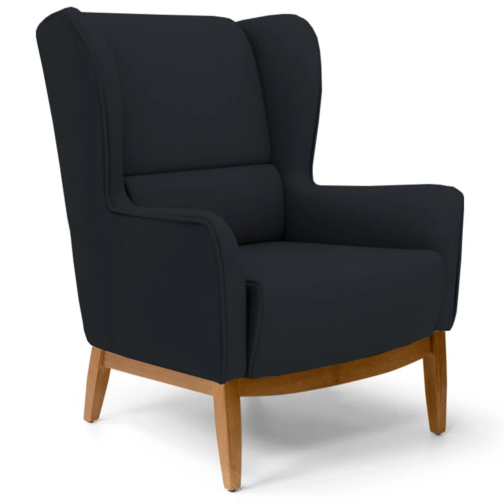 Poltrona Decorativa Base Manu Madeira Milena Veludo C-300 Preto - Domi