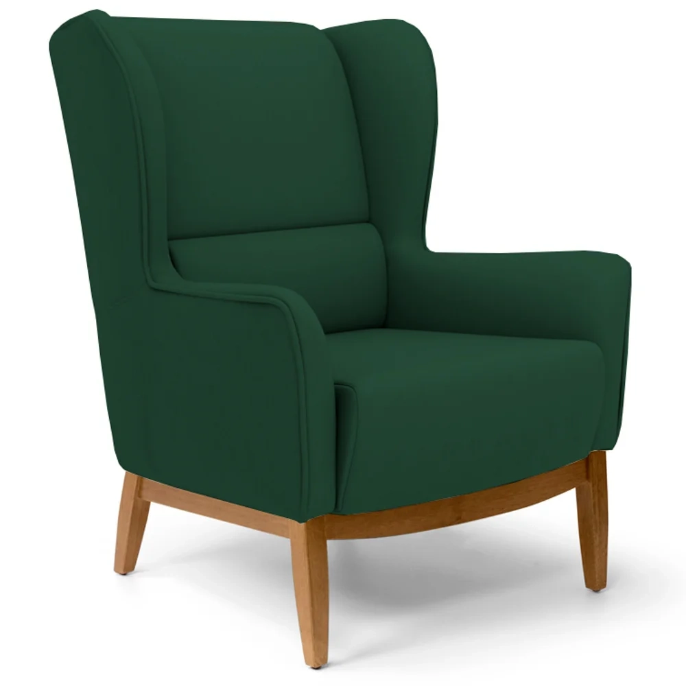 Poltrona Decorativa Base Manu Madeira Milena Veludo C-303 Verde Musgo - Domi