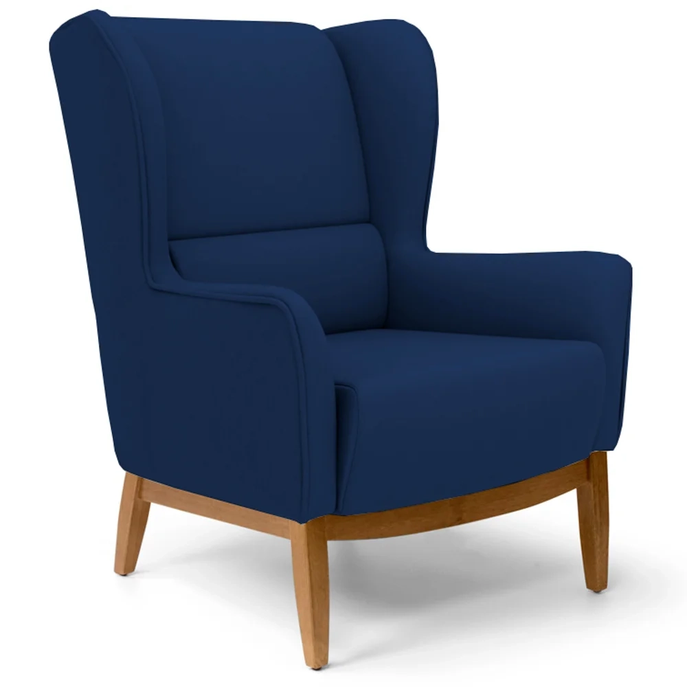 Poltrona Decorativa Base Manu Madeira Milena Veludo C-304 Azul Marinho - Domi