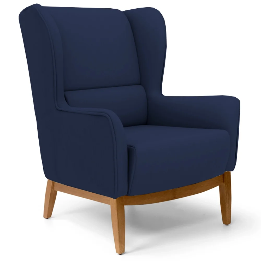 Poltrona Decorativa Base Manu Madeira Milena Veludo C-287 Marinho - Domi