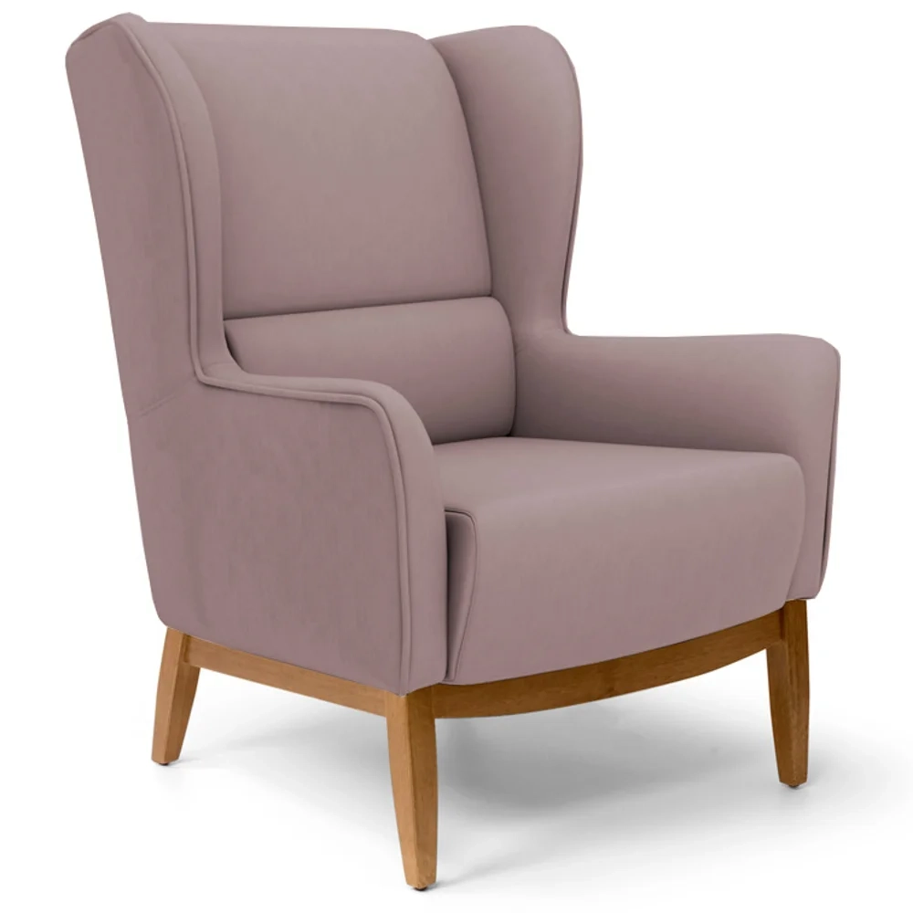 Poltrona Decorativa Base Manu Madeira Milena Veludo C-305 Rosê - Domi