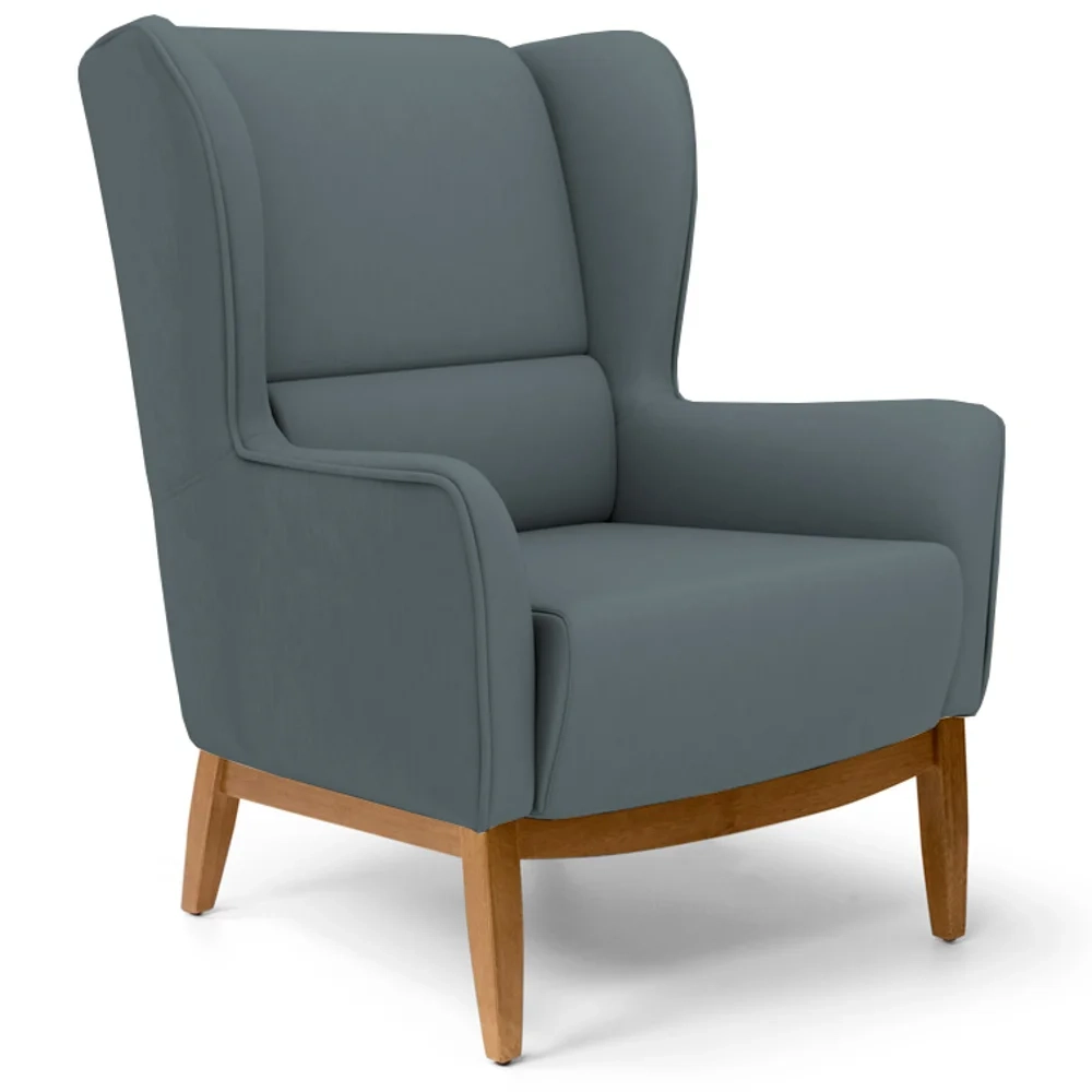 Poltrona Decorativa Base Manu Madeira Milena C-03 Sintético Cinza Escuro - Domi