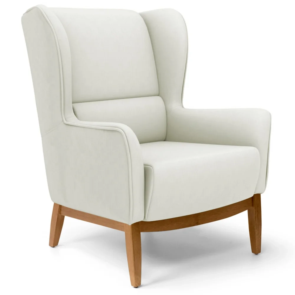 Poltrona Decorativa Base Manu Madeira Milena C-26 Sintético Bege - Domi