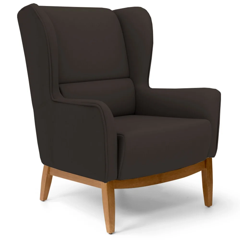 Poltrona Decorativa Base Manu Madeira Milena C-34 Sintético Marrom - Domi