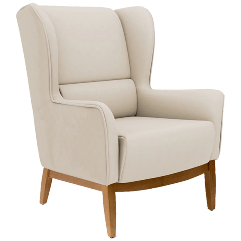 Poltrona Decorativa Base Manu Madeira Milena Veludo C-309 Bege - Domi