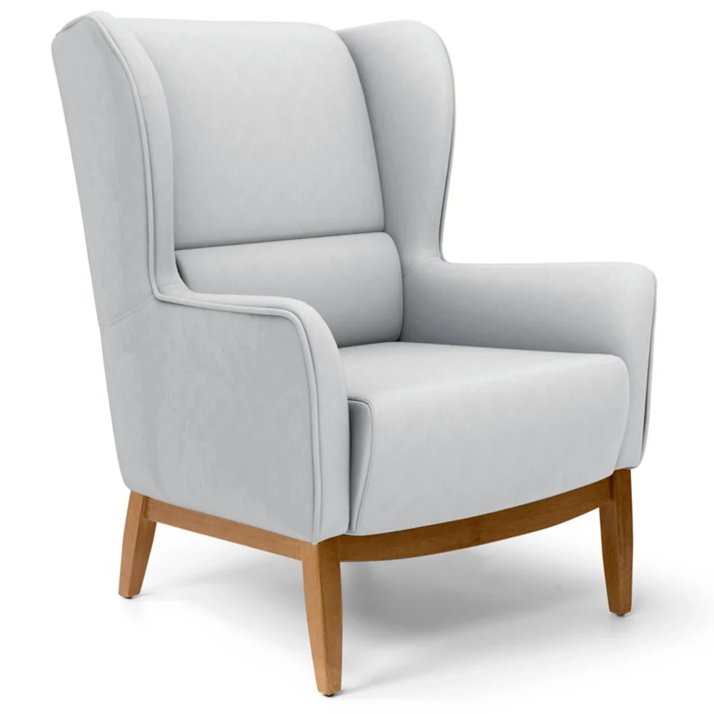 Poltrona Decorativa Base Manu Madeira Milena Linho D-315 Cinza Claro - Domi