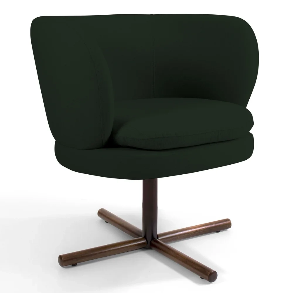 Poltrona Decorativa Sala de Estar Melissa Base Xis Giratória Veludo C-303 Verde Musgo - Domi