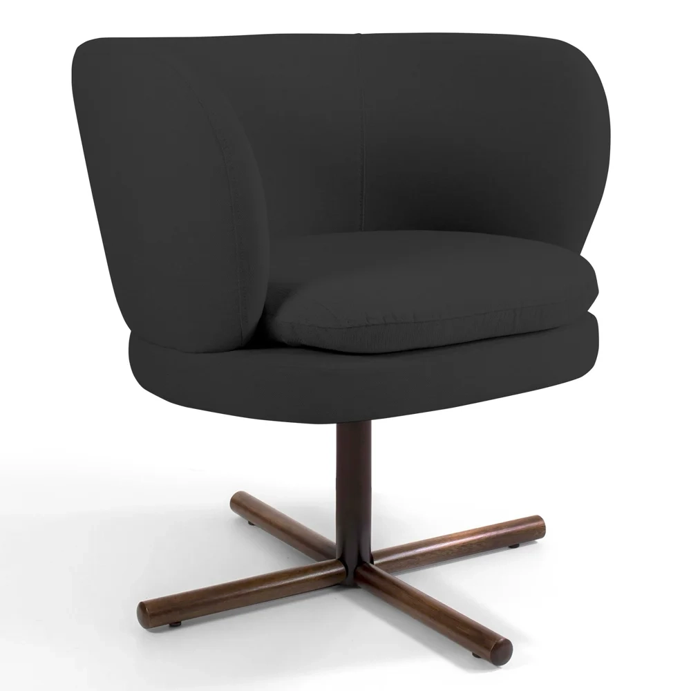 Poltrona Decorativa Sala de Estar Melissa Base Xis Giratória Linho D-465 Chumbo - Domi