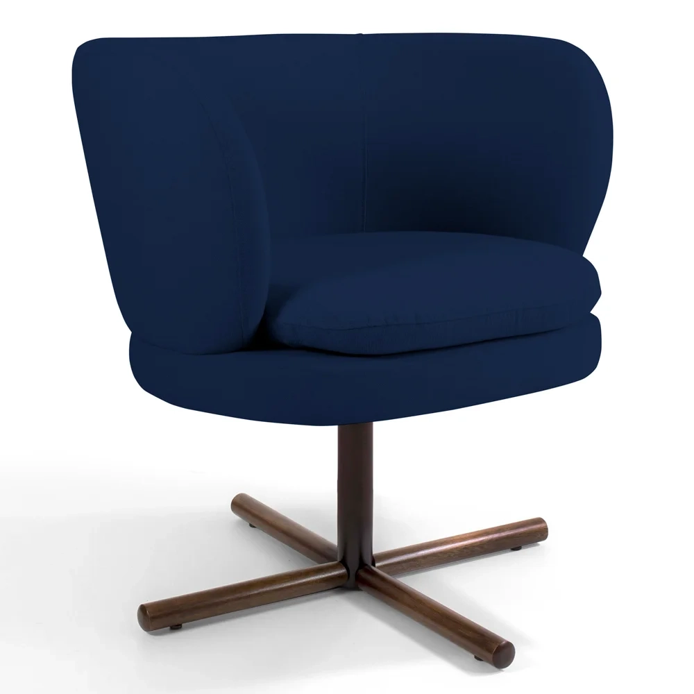 Poltrona Decorativa Sala de Estar Melissa Base Xis Giratória Veludo C-304 Azul Marinho - Domi