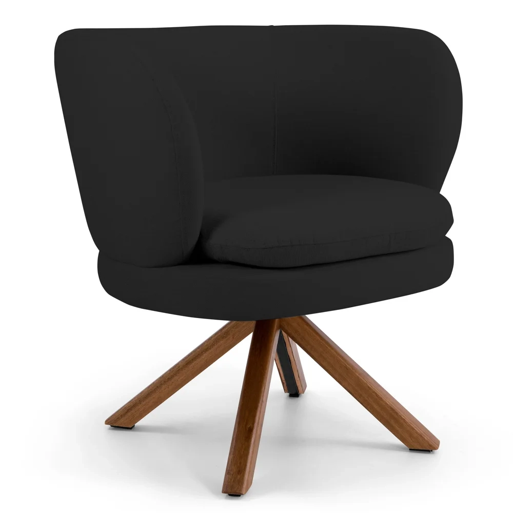 Poltrona Decorativa Sala de Estar Melissa Base Giromad Giratória Veludo C-300 Preto - Domi