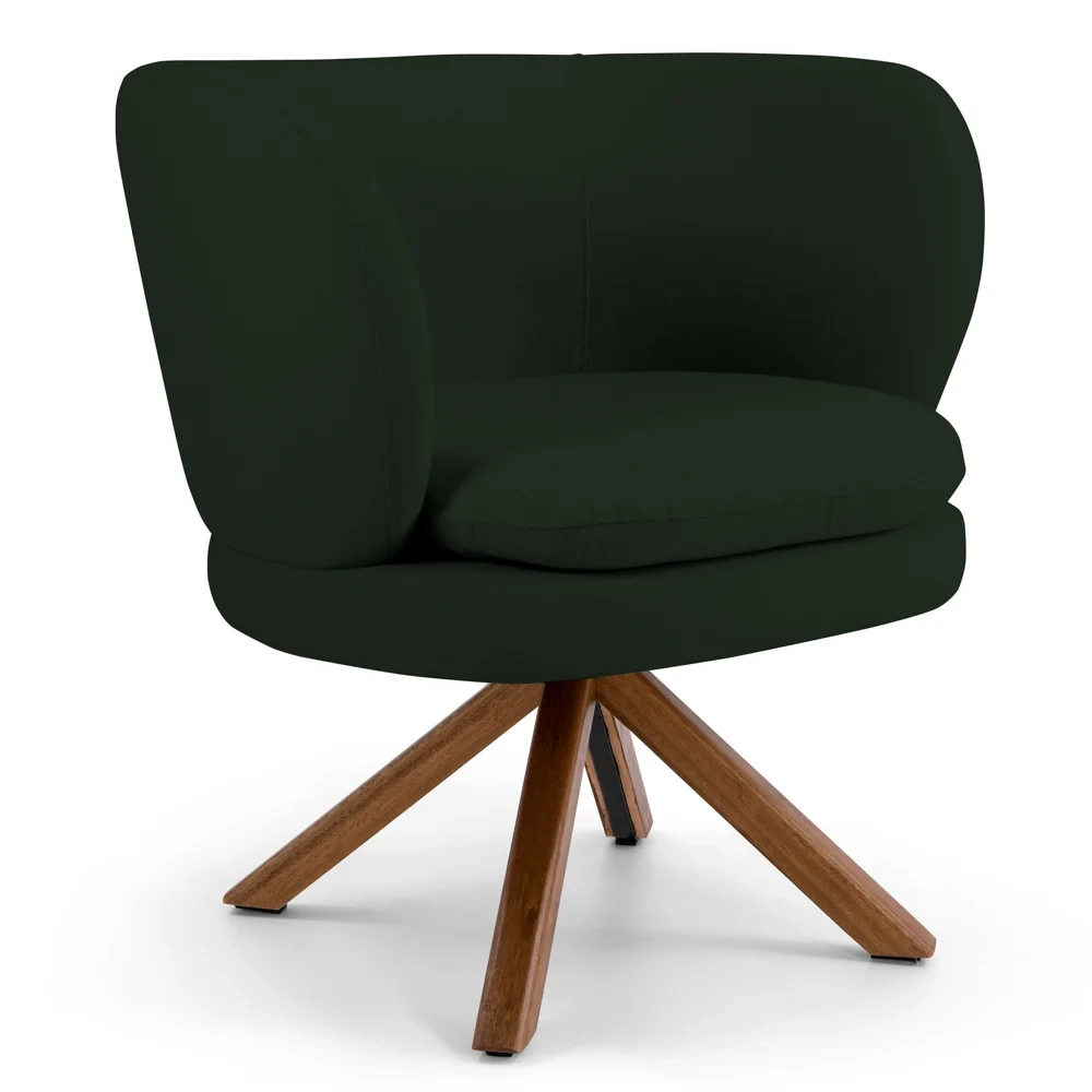 Poltrona Decorativa Sala de Estar Melissa Base Giromad Giratória Veludo C-303 Verde Musgo - Domi