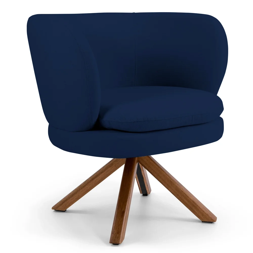 Poltrona Decorativa Sala de Estar Melissa Base Giromad Giratória Veludo C-304 Azul Marinho - Domi