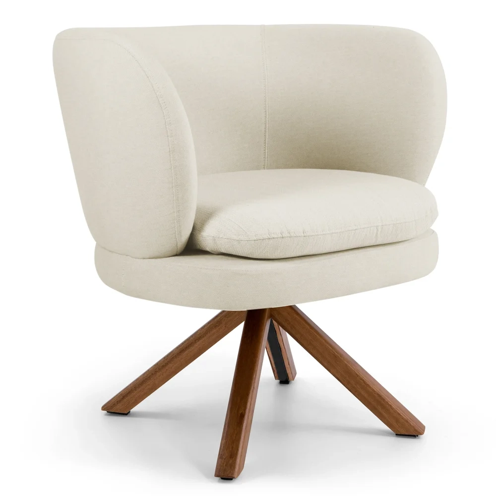 Poltrona Decorativa Sala de Estar Melissa Base Giromad Giratória Veludo C-309 Bege - Domi