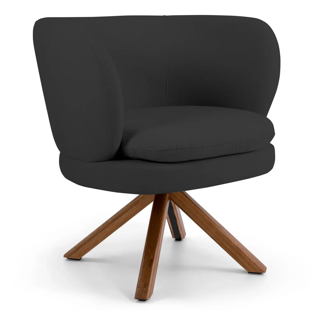 Poltrona Decorativa Sala de Estar Melissa Base Giromad Giratória Linho D-465 Chumbo - Domi