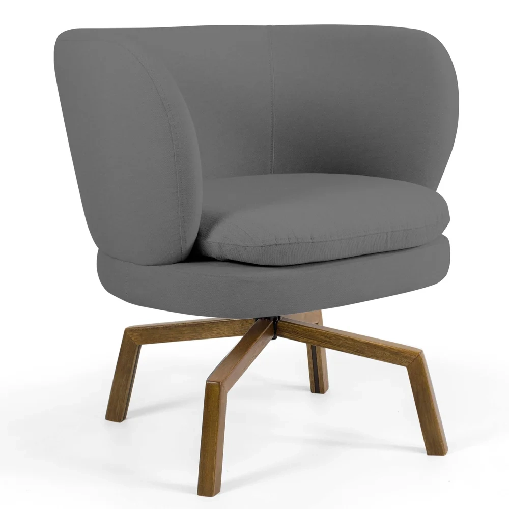 Poltrona Decorativa Sala de Estar Melissa Base Ka Giratória Veludo C-317 Cinza - Domi