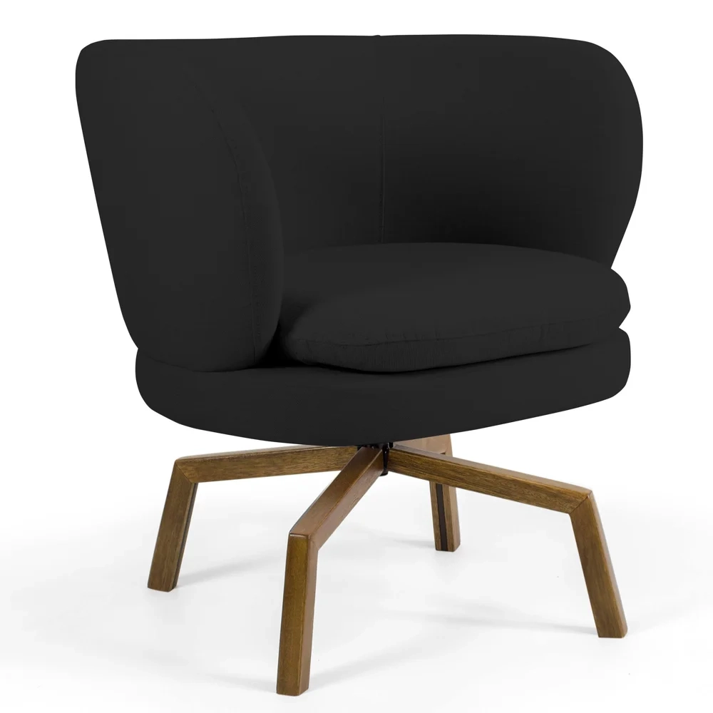 Poltrona Decorativa Sala de Estar Melissa Base Ka Giratória Veludo C-300 Preto - Domi