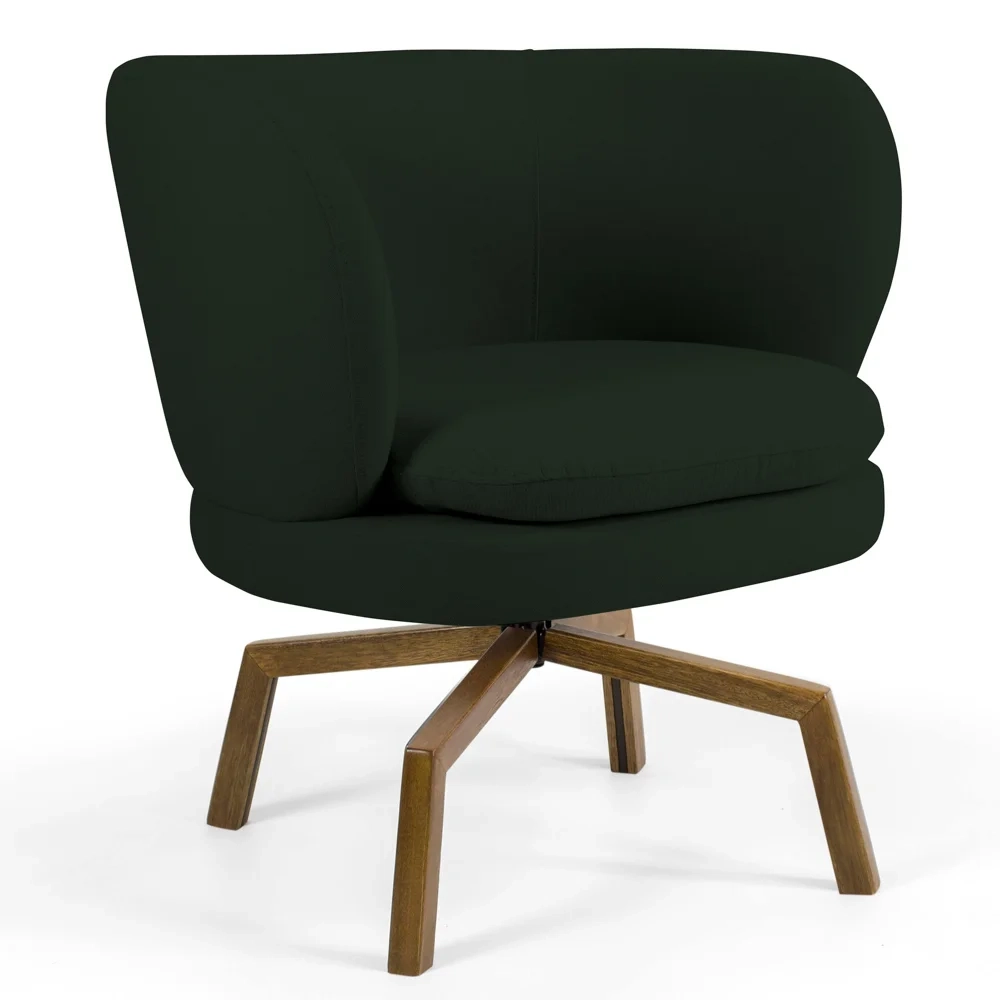 Poltrona Decorativa Sala de Estar Melissa Base Ka Giratória Veludo C-303 Verde Musgo - Domi