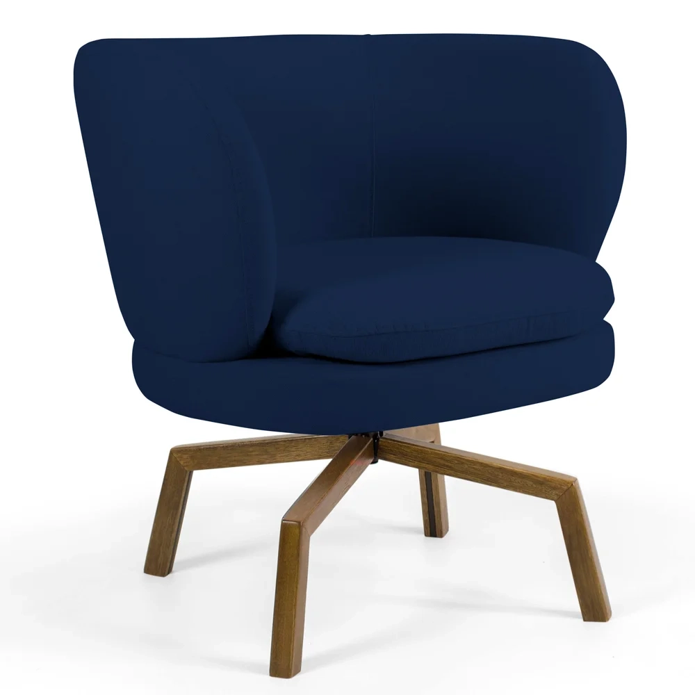 Poltrona Decorativa Sala de Estar Melissa Base Ka Giratória Veludo C-304 Azul Marinho - Domi