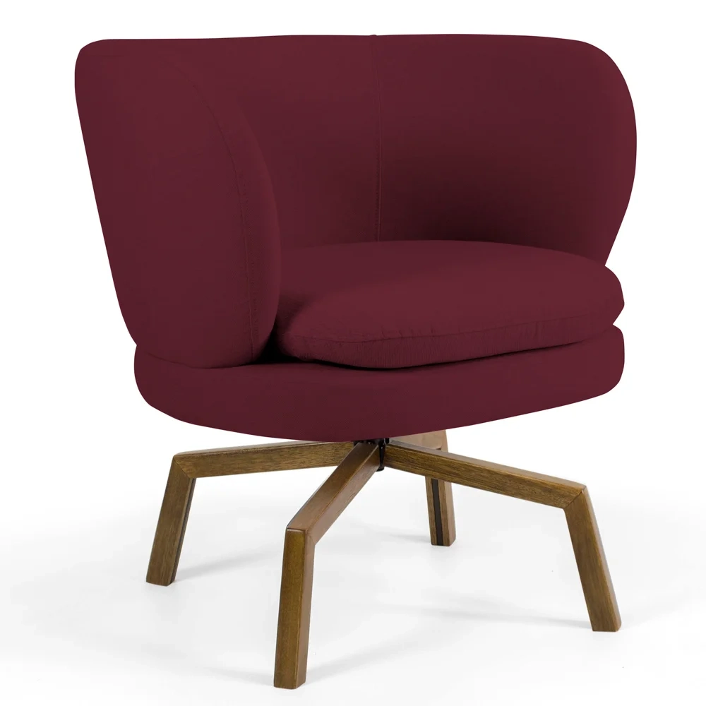 Poltrona Decorativa Sala de Estar Melissa Base Ka Giratória Veludo C-278 Marsala - Domi