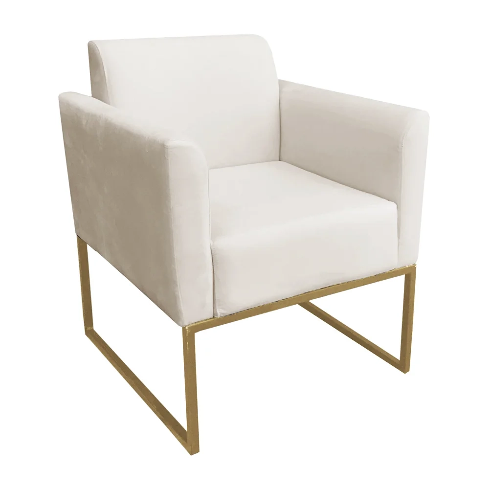 Poltrona Decorativa Base Industrial Dourada Maressa S03 Suede Bege - Ibiza