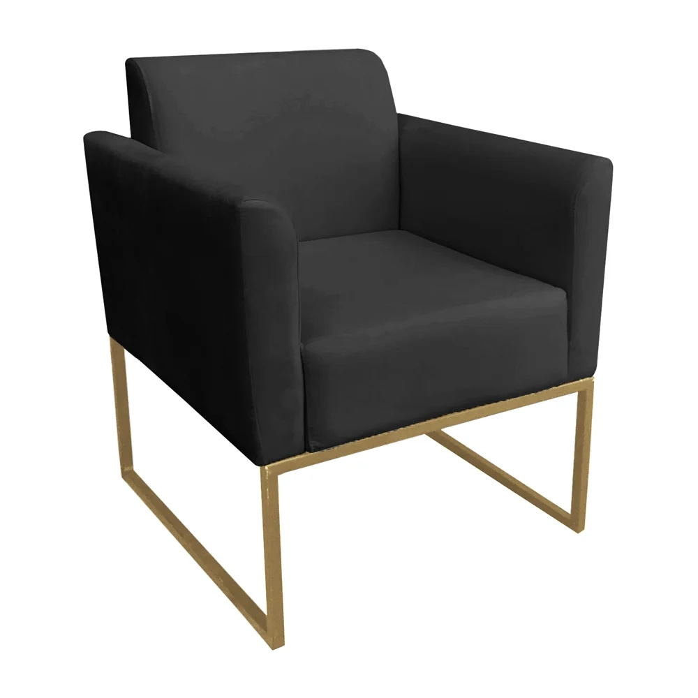 Poltrona Decorativa Base Industrial Dourada Maressa S07 Suede Preto - Ibiza