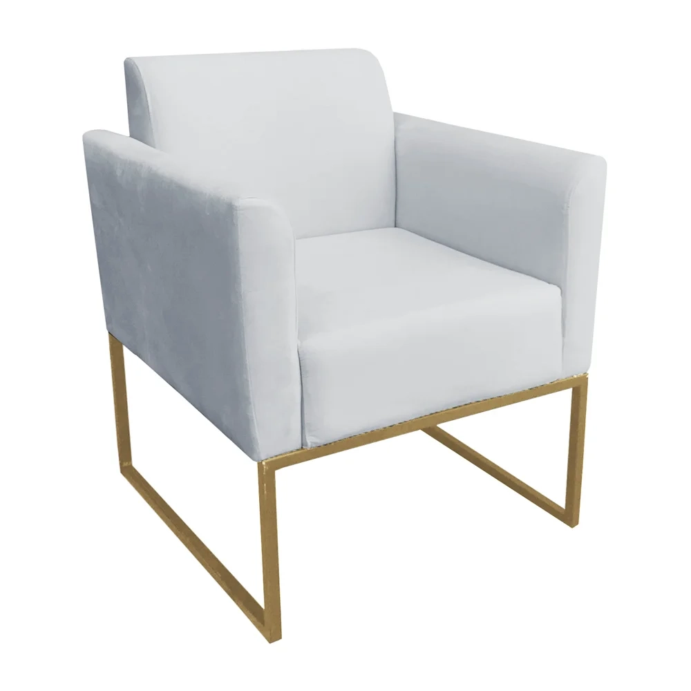 Poltrona Decorativa Base Industrial Dourada Maressa S10 Suede Cinza - Ibiza