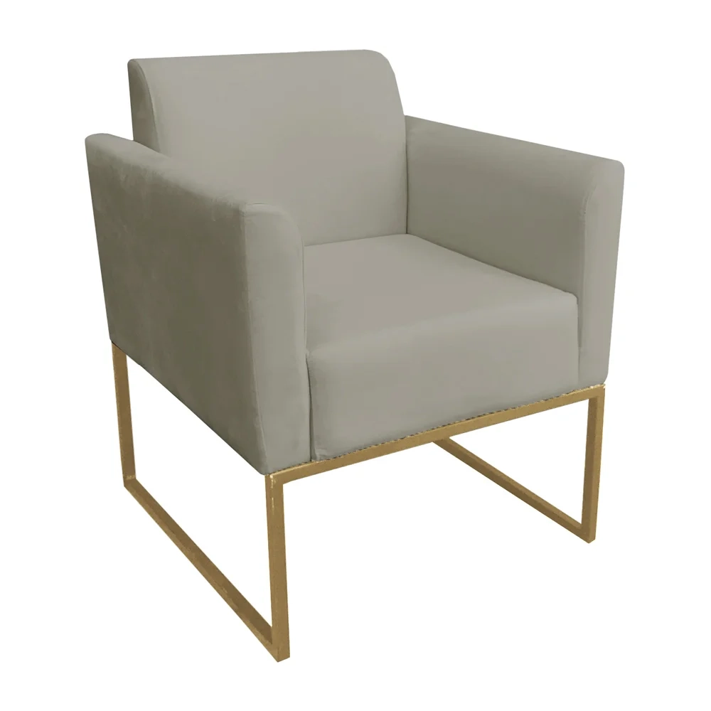 Poltrona Decorativa Base Industrial Dourada Maressa S12 Suede Marrom Rato - Ibiza