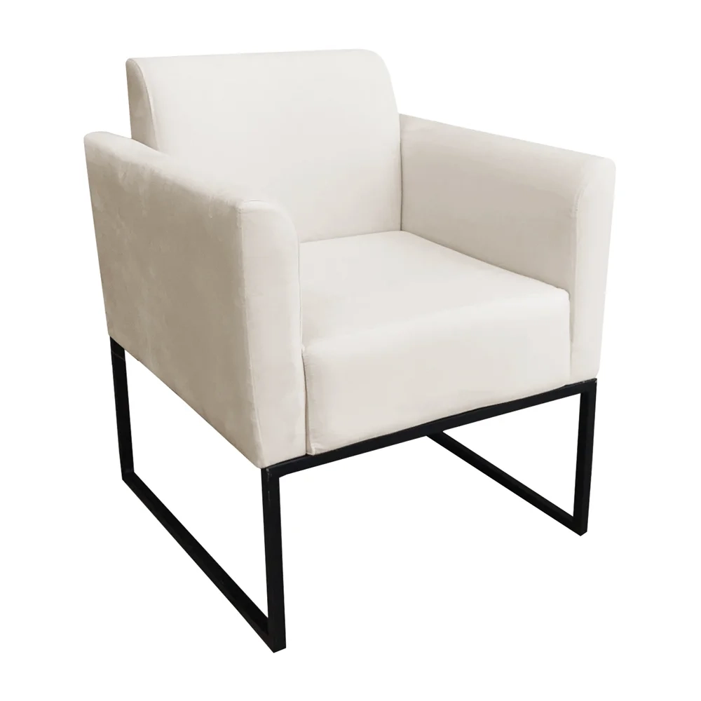 Poltrona Decorativa Base Industrial Preto Maressa S03 Suede Bege - Ibiza