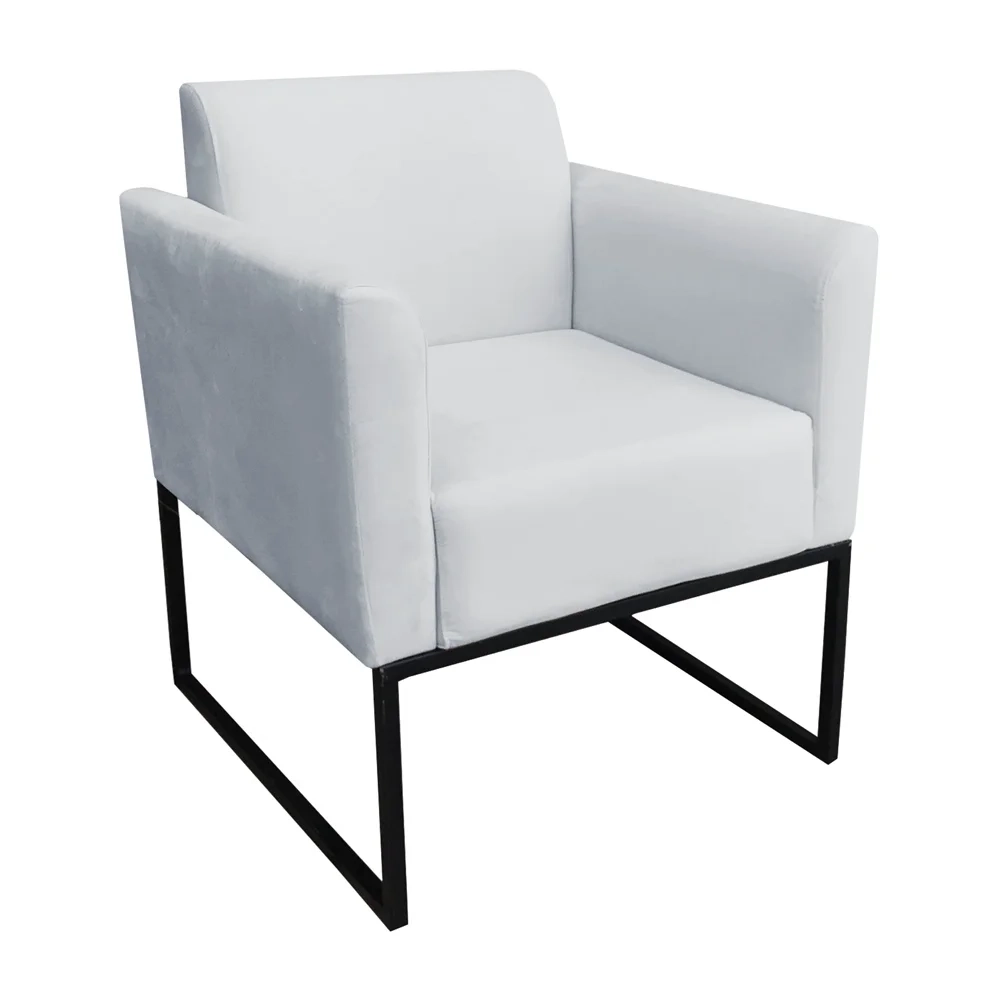 Poltrona Decorativa Base Industrial Preto Maressa S10 Suede Cinza - Ibiza