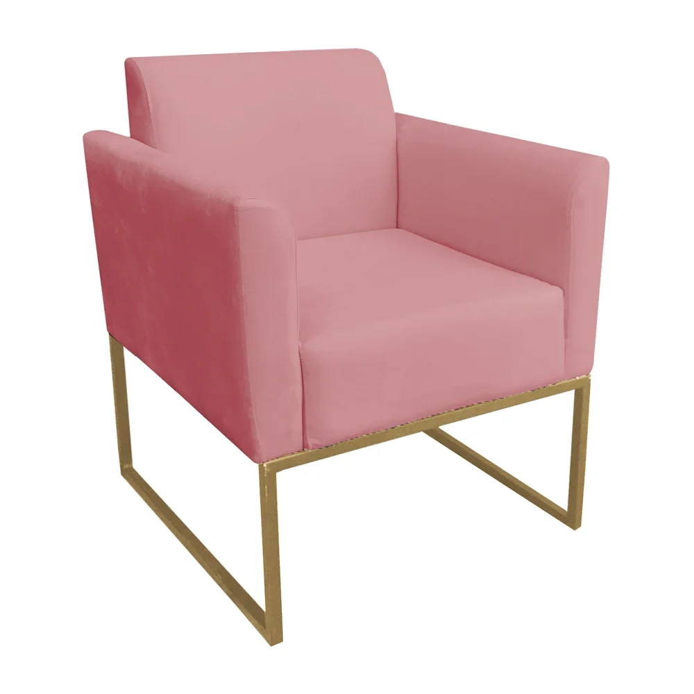 Poltrona Decorativa Base Industrial Dourada Maressa S17 Suede Rosê - Ibiza