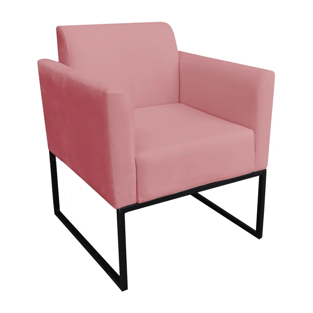 Poltrona Decorativa Base Industrial Preto Maressa S17 Suede Rosê - Ibiza