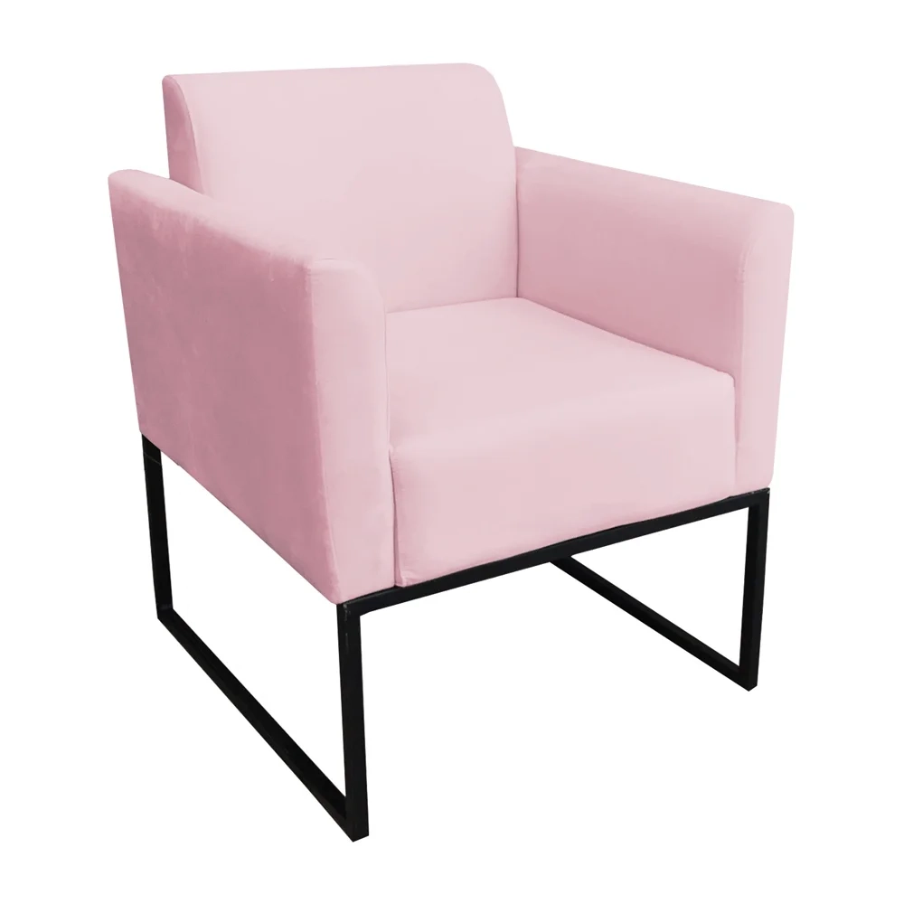 Poltrona Decorativa Base Industrial Preto Maressa S19 Suede Rosa Bebê - Ibiza