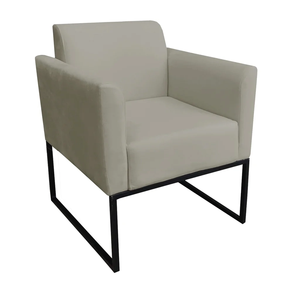 Poltrona Decorativa Base Industrial Preto Maressa S12 Suede Marrom Rato - Ibiza