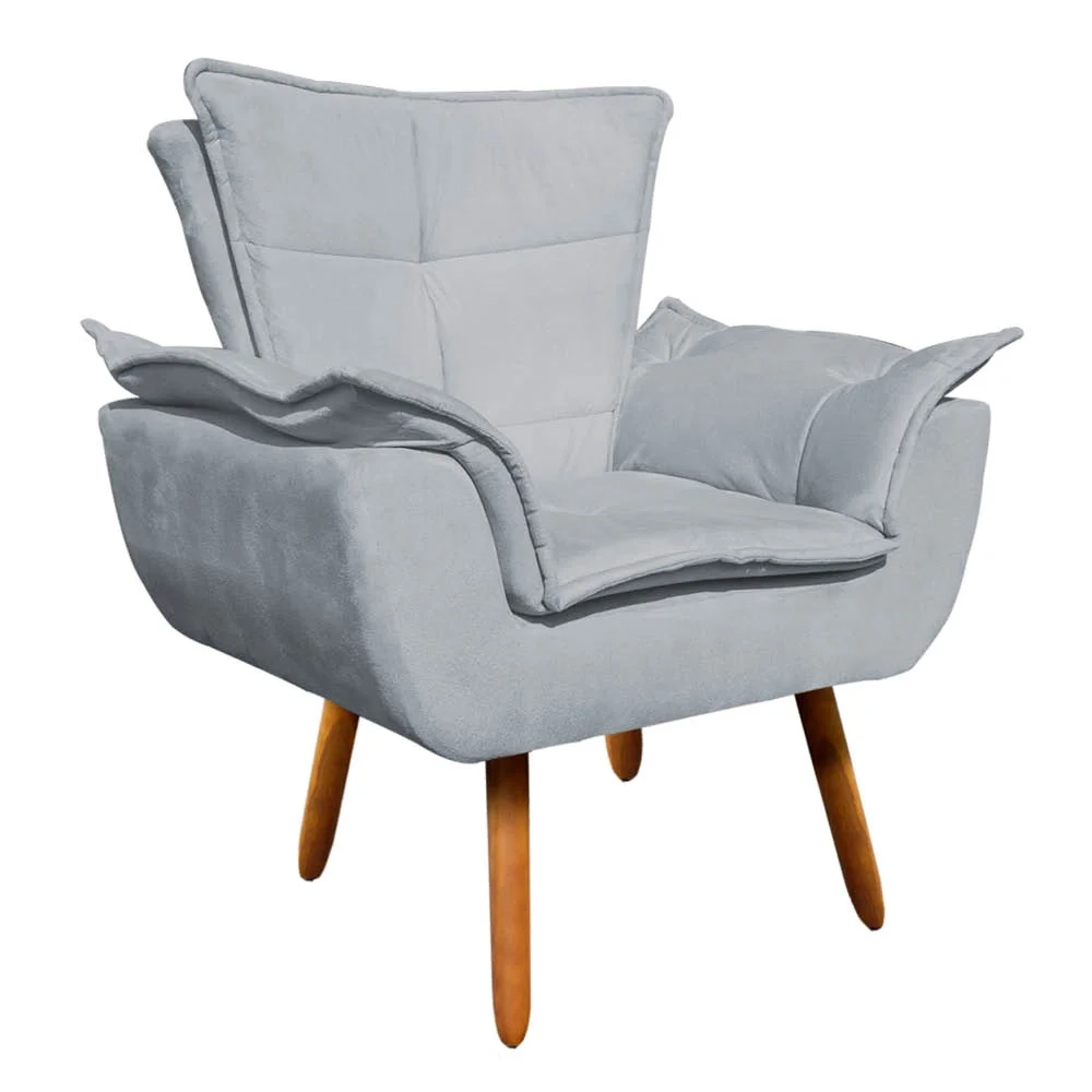 Poltrona Decorativa Sala de Estar Pés Palito Opla Suede Cinza - Ibiza